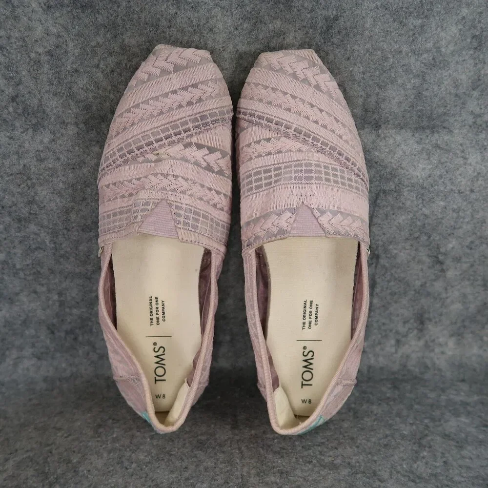 Toms Shoes Womens 8 Flats Casual Fashion Venice Lilac Arrow Embroidered Mesh